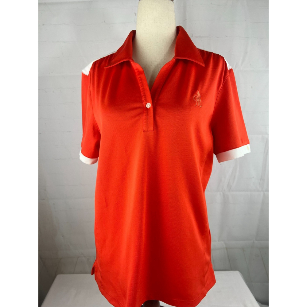 Women’s Callaway Short Sleeve V Neck Golf Polo Shirt Size Large Orange White EUC